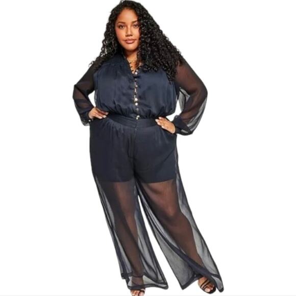 NINA PARKER Trendy Plus Size Button-Front‎ Wide Leg Jumpsuit 20 24 new - Picture 1 of 16